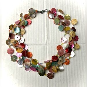 Vintage Mother of Pearl Disc Shell Necklace Multi Strand Bohemian Colorful 17.5”